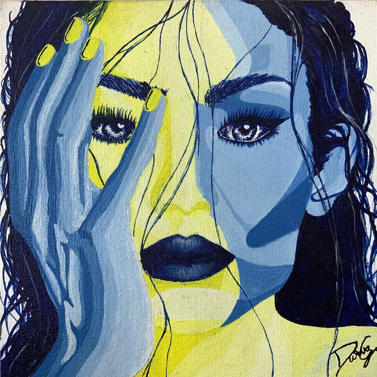 Blue and yellow portrait of a woman