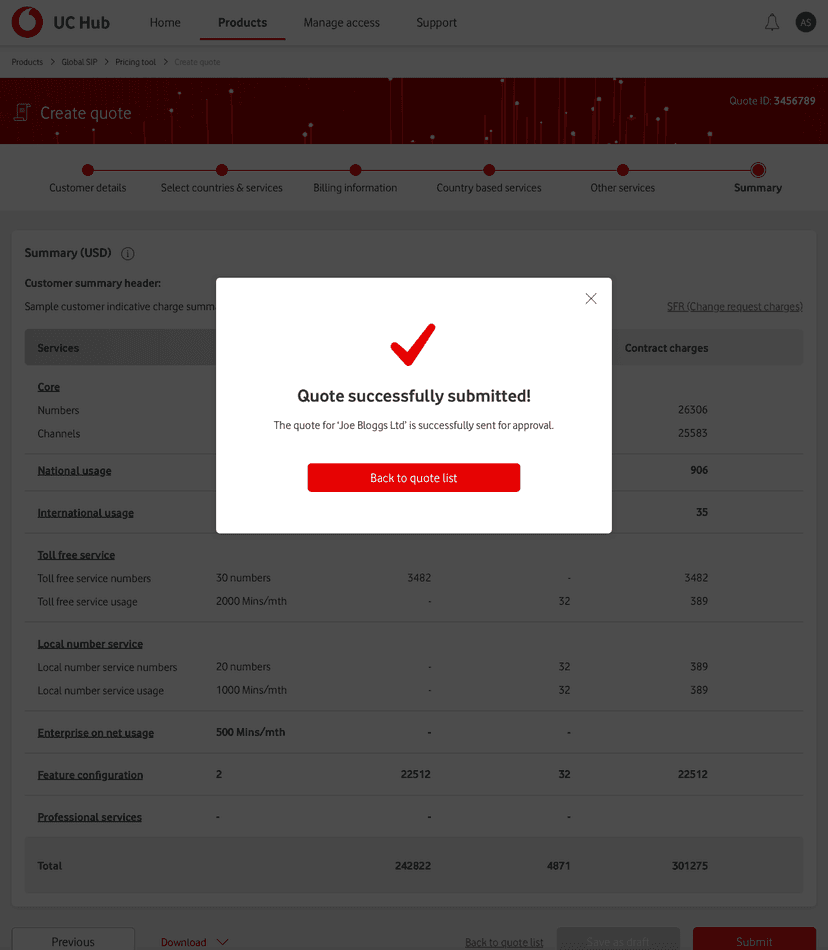Global SIP product screen