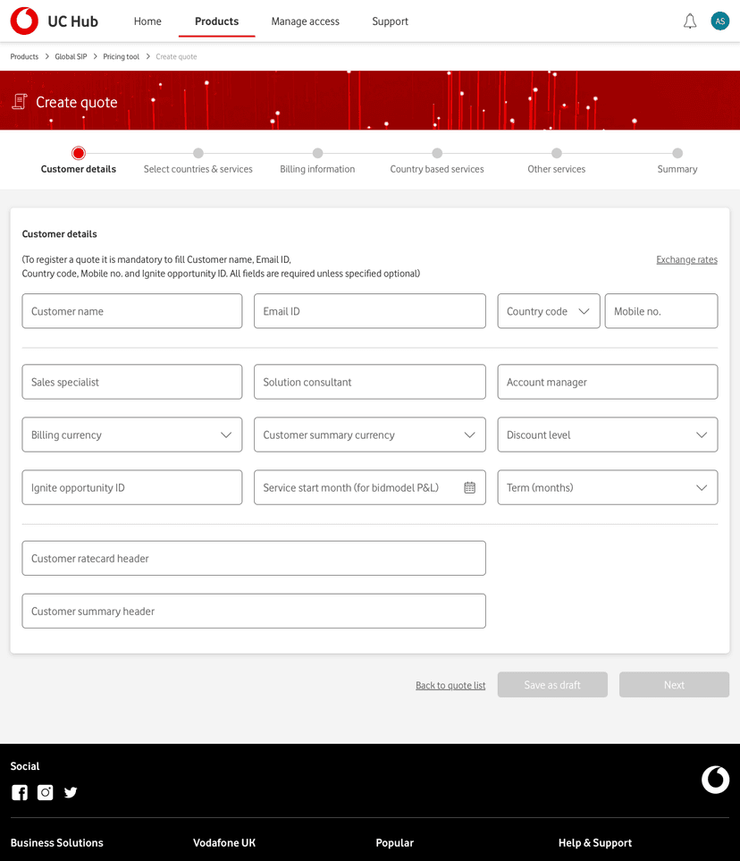 Global SIP product screen