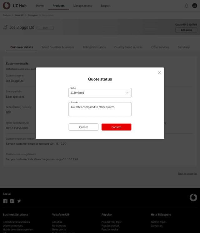 Global SIP product screen