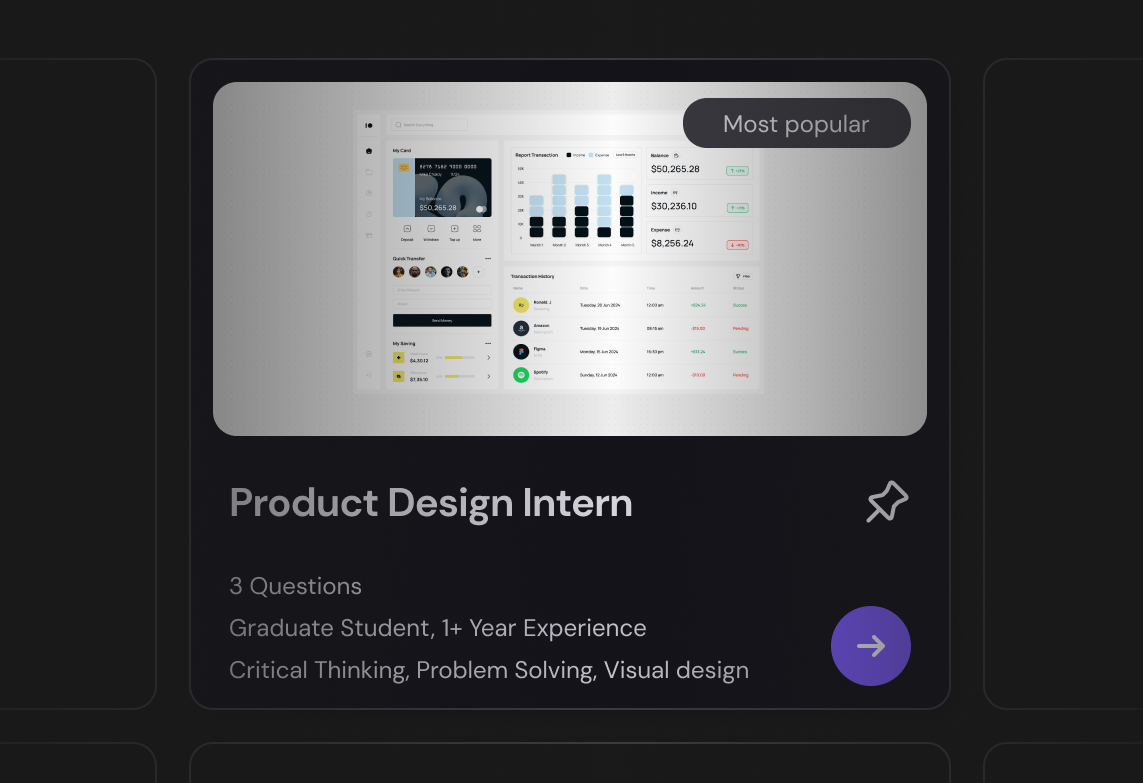 A role-specific template, Product Design Intern, picked out from the rest of the library
